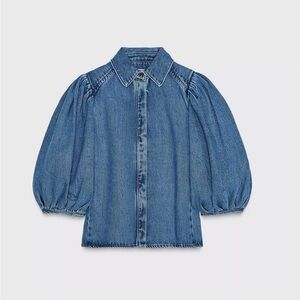 Zara Blue Denim Puff Sleeve Top